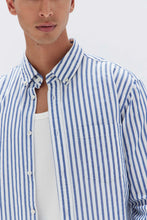 Load image into Gallery viewer, ASSEMBLY LABEL - POPLIN STRIPE L/S SHIRT NAVY
