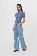 Load image into Gallery viewer, ROWIE - STANLEY KNIT TEE - SILVER BLUE