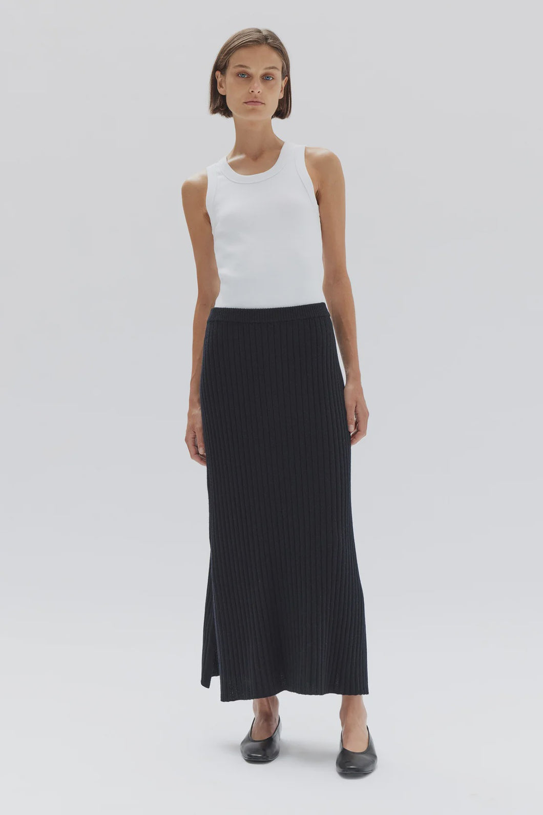 ASSEMBLY - WOOL CASHMERE RIB SKIRT in BLACK