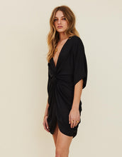Load image into Gallery viewer, SUBOO - HALLEY ROUCHED CROSS OVER MINI DRESS - BLACK