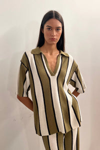 ZULU & ZEPHYR - OLIVE STRIPE TEXTURED KNIT SHIRT