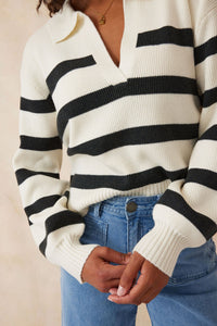 CERES LIFE - COLLARED SOFT KNIT - STRIPE