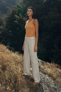 ROWIE - CASPIAN LINEN PANTS - Natural Stripe