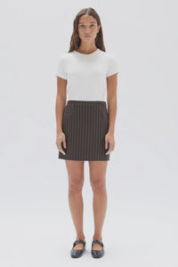 ASSEMBLY - SOFIA WOOL PINSTRIPE MINI SKIRT in Chestnut Stripe