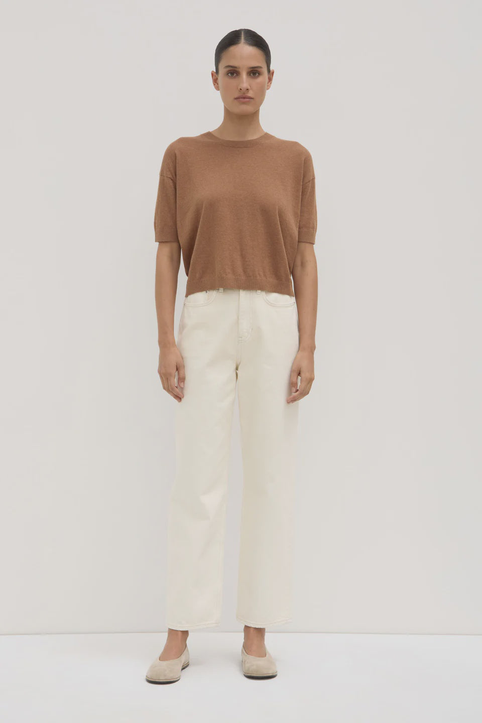 ASSEMBLY - VANYA COTTON CASHMERE KNIT TEE / bronze