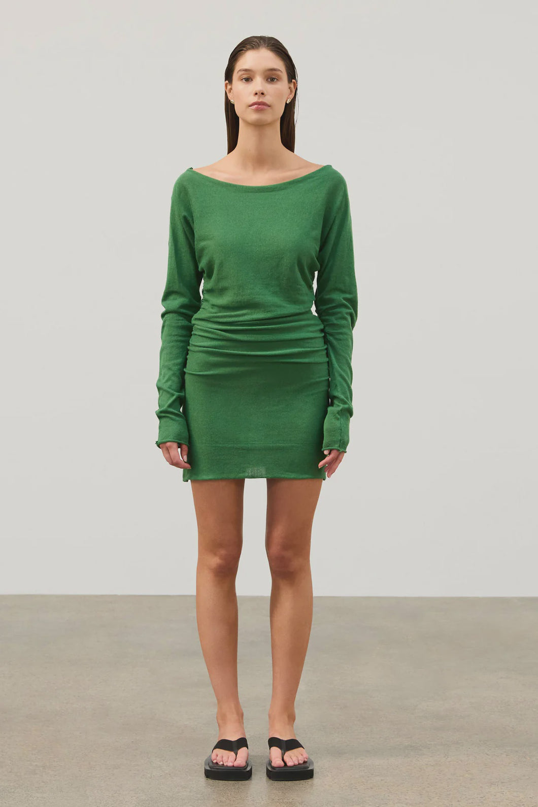 ZULU & ZEPHYR - TALLOW GREEN GATHERED KNIT DRESS