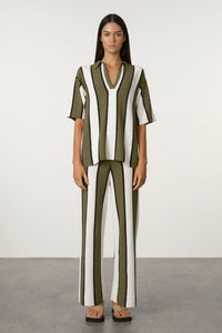 ZULU & ZEPHYR - OLIVE STRIPE TEXTURED KNIT PANT