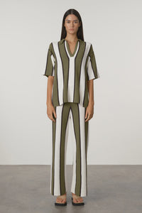 ZULU & ZEPHYR - OLIVE STRIPE TEXTURED KNIT SHIRT