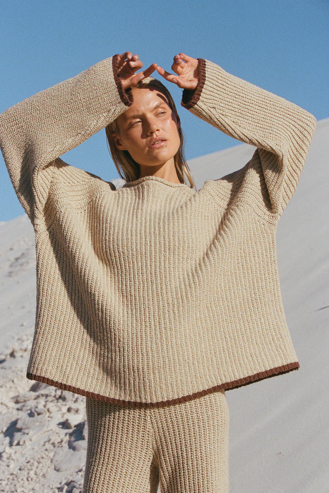 ZULU & ZEPHYR - SAND CONTRAST RIB KNIT JUMPER