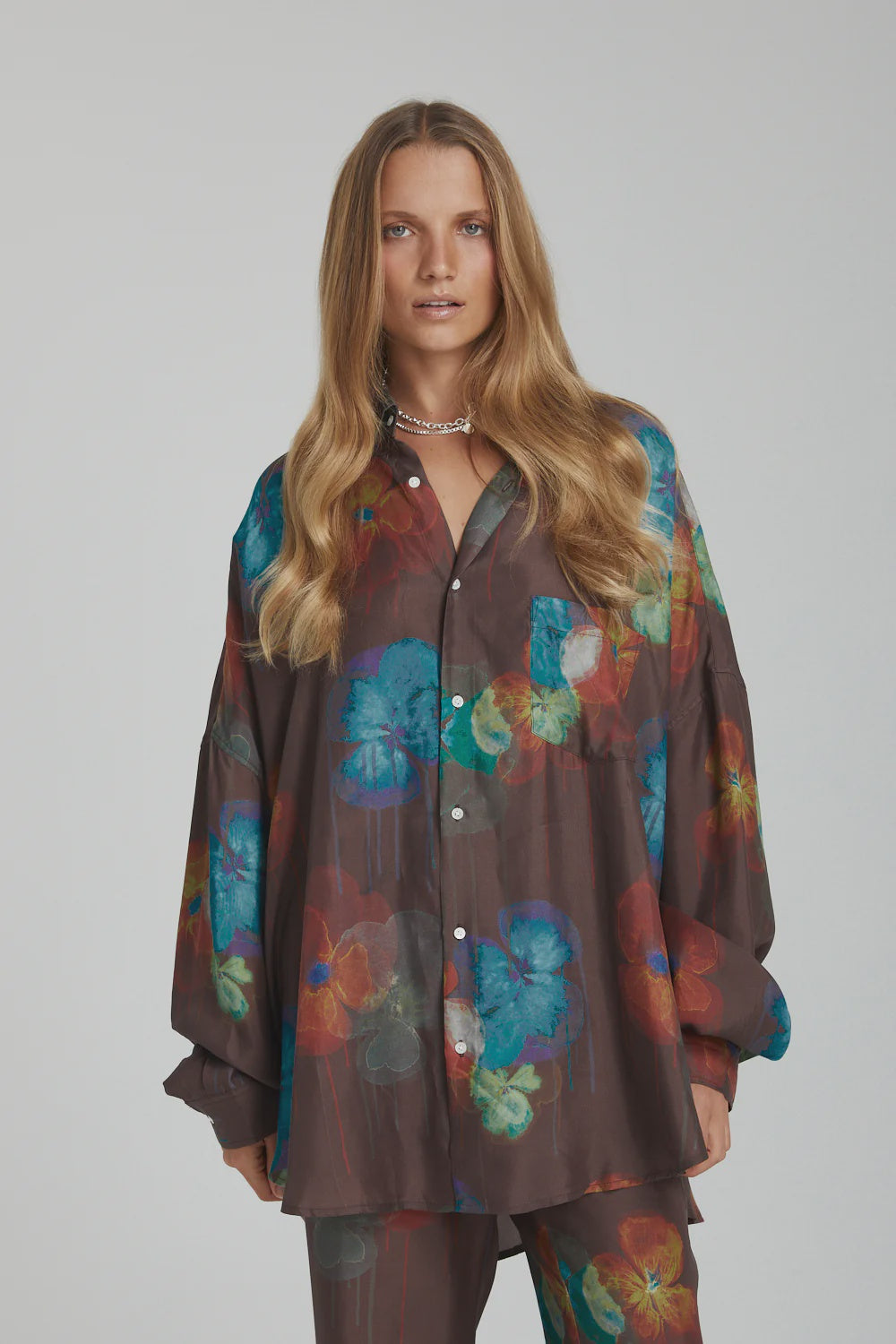 SUMMI SUMMI - LS OVERSIZED SHIRT /PANSY DRIP