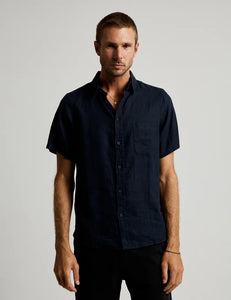 MR SIMPLE - S/S LINEN SHIRT -  NAVY