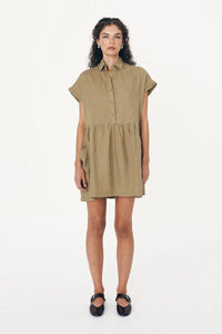 ROWIE - GINA LINEN MINI DRESS / dusty olive