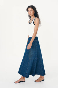 ROWIE - VASHTI DENIM MIDI SKIRT / classic denim