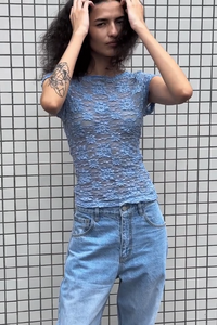 ROWIE - GALO SUNFLOWER LACE TEE / periwinkle