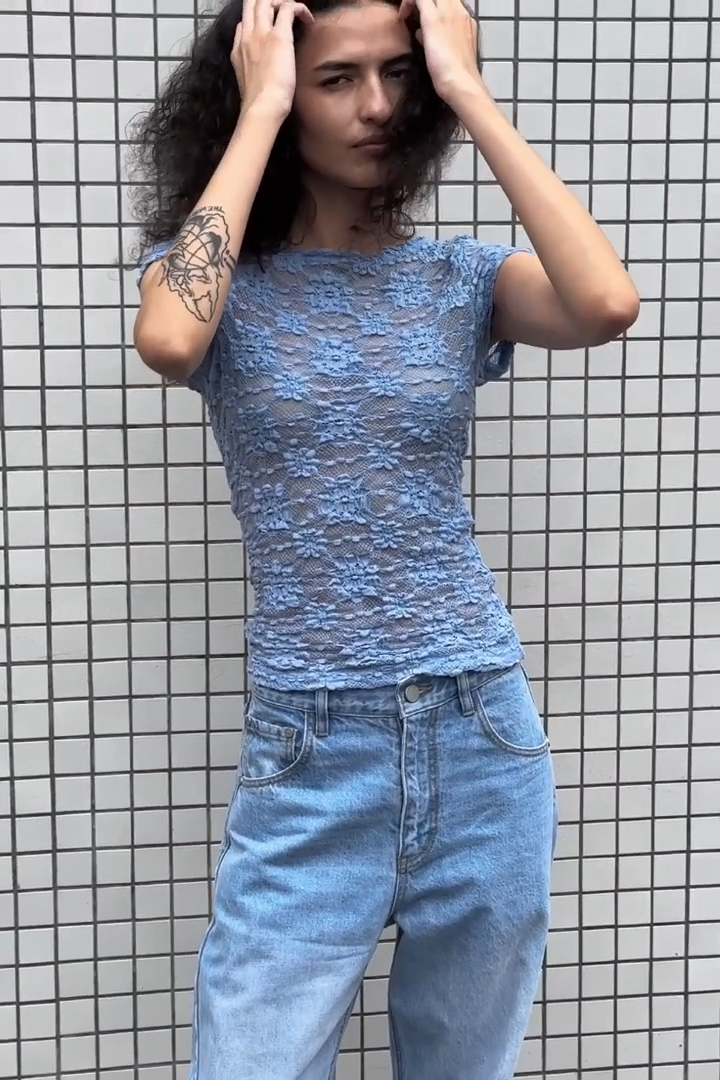 ROWIE - GALO SUNFLOWER LACE TEE / periwinkle