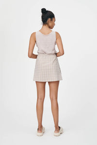 ROWIE - PATSY COTTON MINI WRAP SKIRT in TAUPE CHECK
