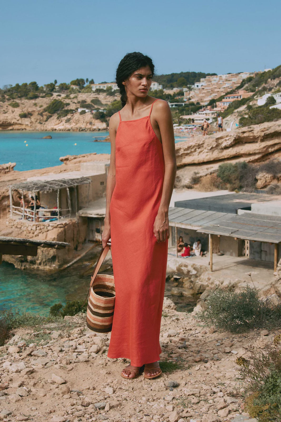 ROWIE - TRINA LINEN SLIP DRESS - APEROL RED ROWIE - TRINA LINEN SLIP DRESS - APEROL RED