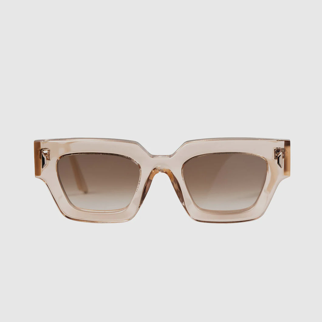 VALLEY - GHOST TRANSPARENT SAND ALMOND TEMPLES w GOLD METAL TRIM /BROWN GRADIENT LENS