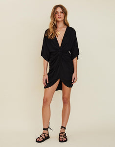 SUBOO - HALLEY ROUCHED CROSS OVER MINI DRESS - BLACK