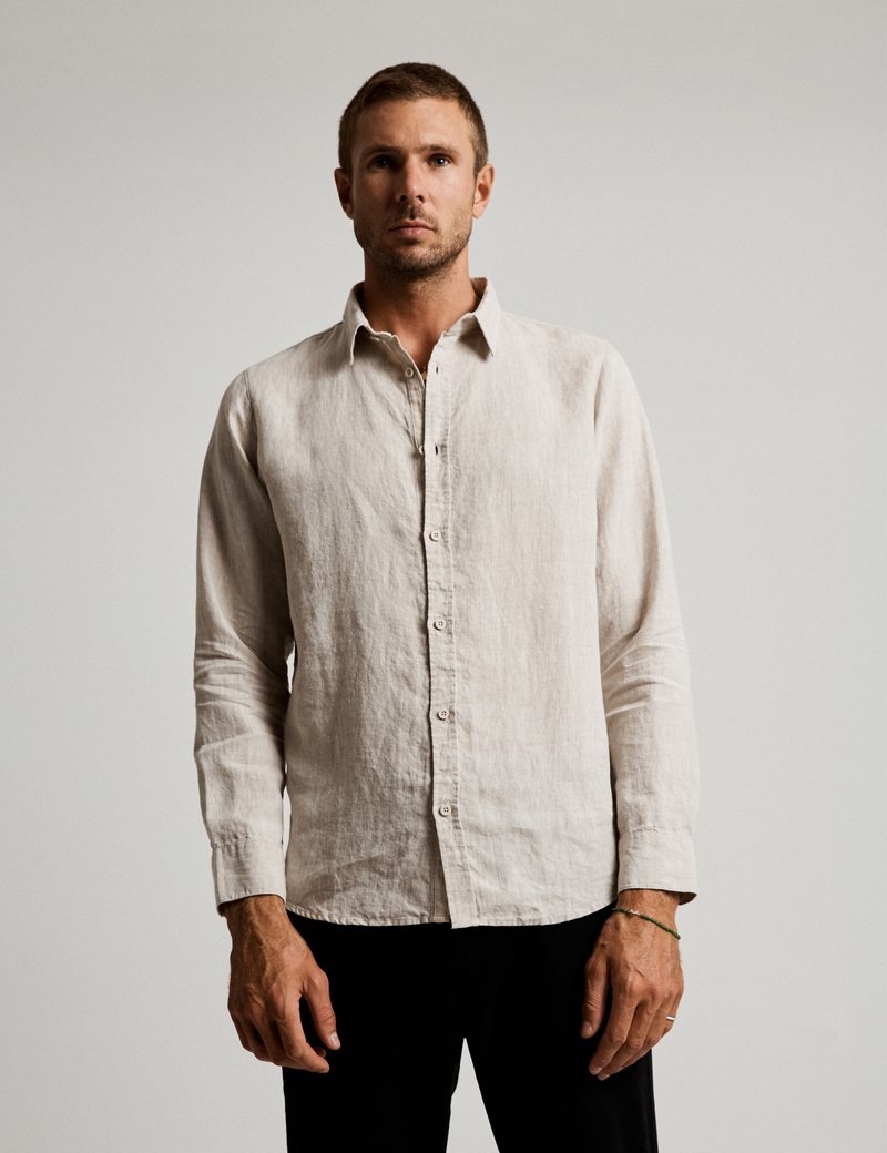 MR SIMPLE - LONG SLEEVE LINEN SHIRT -  NATURAL