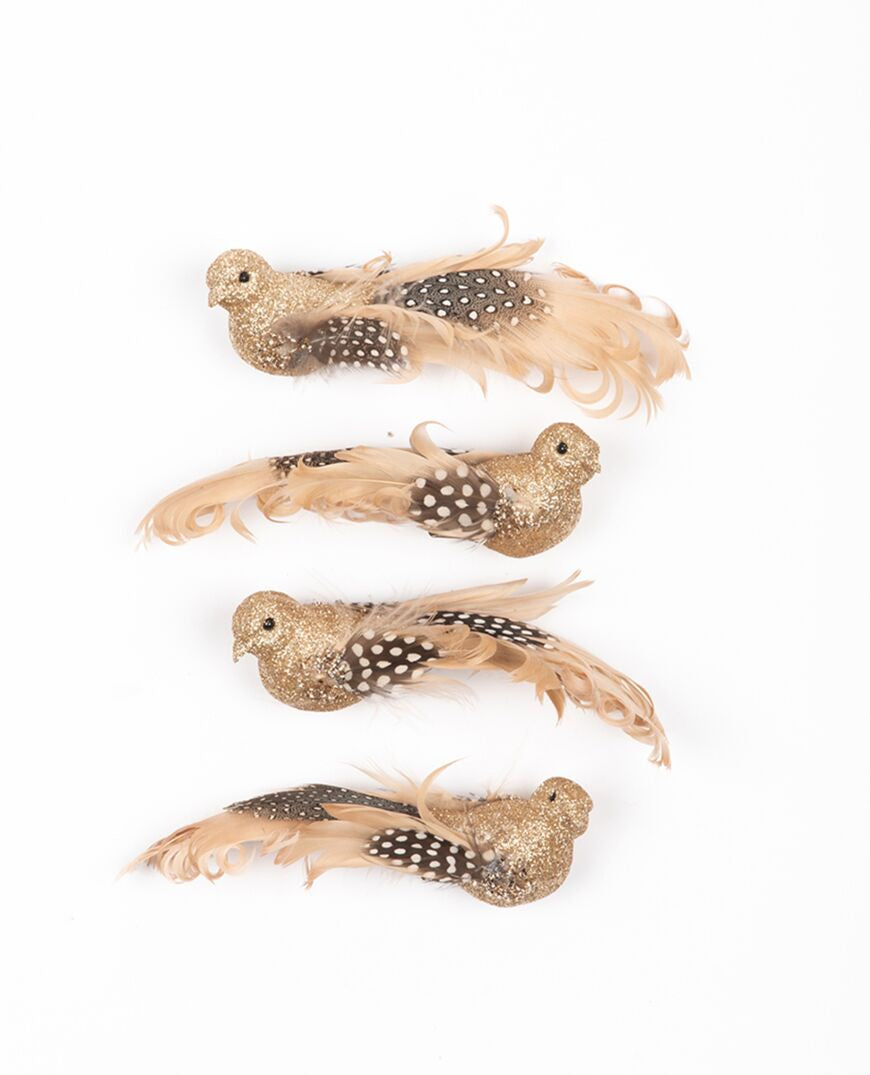 PAPAYA - FABLE CLIP ON BIRDS  - CHAMPAGNE SPARKLE WITH SPOT - SET OF 4